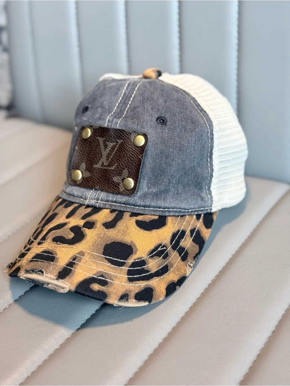 Keep it Gypsy Upcycled Louis Vuitton Patch Leopard Baseball Cap Vintage Style